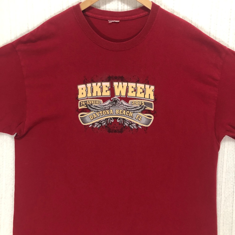 Bike Week Daytona Beach FL T-Shirt Motorcycle Graphic Tee‎ 2015 Red Size XL